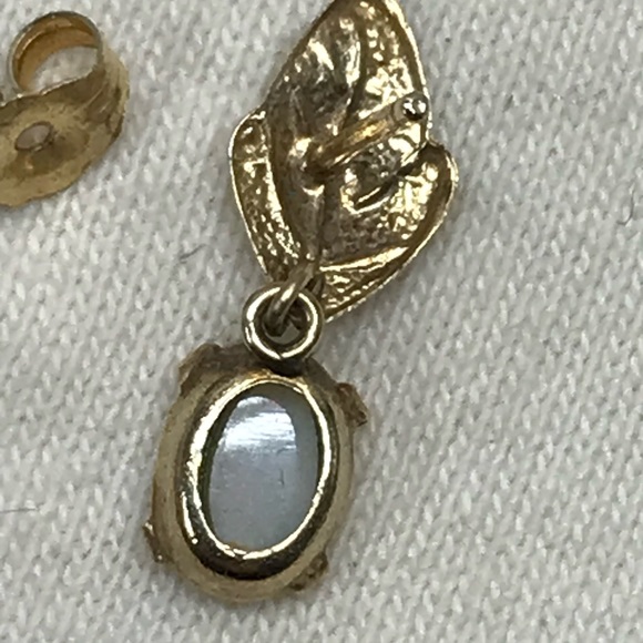 Antique 14k Gold Stud Drop Fire Opal Earrings - Picture 7 of 10